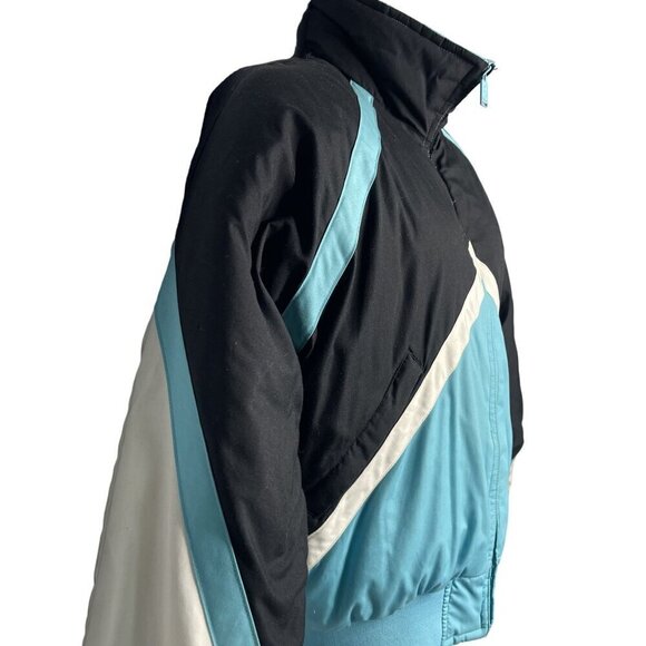 VTG Downhill Racer Jacket Ski Down Fill 80s Puffer Color Block Size M Teal Black - Picture 3 of 12